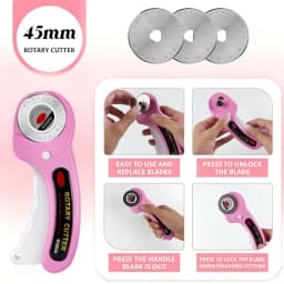 45mm Rotary Cutting Knife Sewing Supplies Set Includes A4 Cutting Mat, Sk5 Blade, 15X15Cm Acrylic Ruler, Marker Pen, Clips, and Storage Bag, for Quilting, DIY Hand Tools, and Christmas Decoration Tools