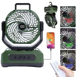 20000mAh Portable Camping Fan with RGB Lantern, Rechargeable Battery Powered Oscillating 4 Wind Speeds LED Display, Remote Control Timer Tent Beach Cordless USB Fans for Travel Home Outdoor, Green