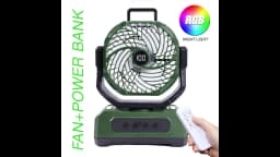 20000mAh Portable Camping Fan with RGB Lantern, Rechargeable Battery Powered Oscillating 4 Wind Speeds LED Display, Remote Control Timer Tent Beach Cordless USB Fans for Travel Home Outdoor, Green