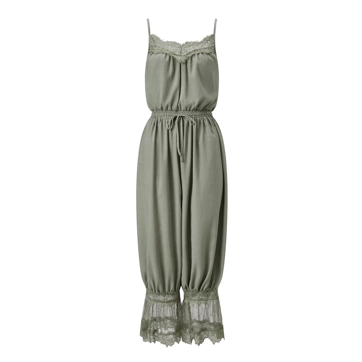 V Neck Sleeveless Jumpsuit V Summer Patchwork Drawstring Lace-Patchwork-Drawstring Sleeveless Spaghetti Strap Summer Jumpsuit V