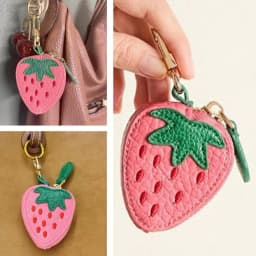 Sweet Pink Strawberry Design Faux Leather Coin Purse Portable Zipper Mini Earphone Case Keyring Pendant Small Wallet For Daily Travel