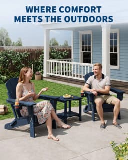 1 PC Folding Adirondack Chair, All-Weather HDPE Outdoor Chair, Wooden Textured with Cup Holder for patios, Decks, Gardens, Fire Pits