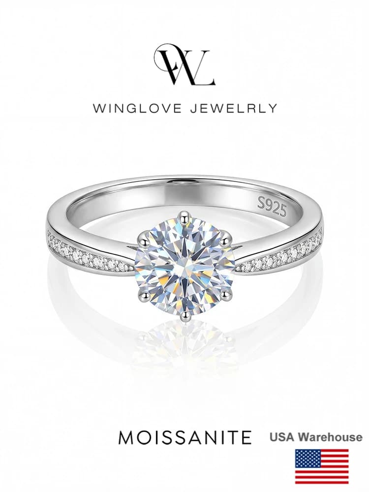 S925 Sterling Silver Brilliant Real 1CT Round Moissanite Wedding Engagement Ring High Quality Luxury Fine Jewelry for Women