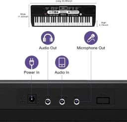 61 Key Beginner Digital Piano Keyboard Set with Stand Bench Microphone Headphones Music Rest Multiple Tones Rhythms Demo Songs Home Practice