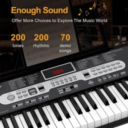 61 Key Beginner Digital Piano Keyboard Set with Stand Bench Microphone Headphones Music Rest Multiple Tones Rhythms Demo Songs Home Practice