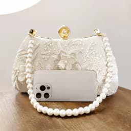 Fashion Pearl Chain Handbags Female White Embroidered Lace Flower Clutch Purse Crossbody Shoulder Party Wedding Prom Evening Bag