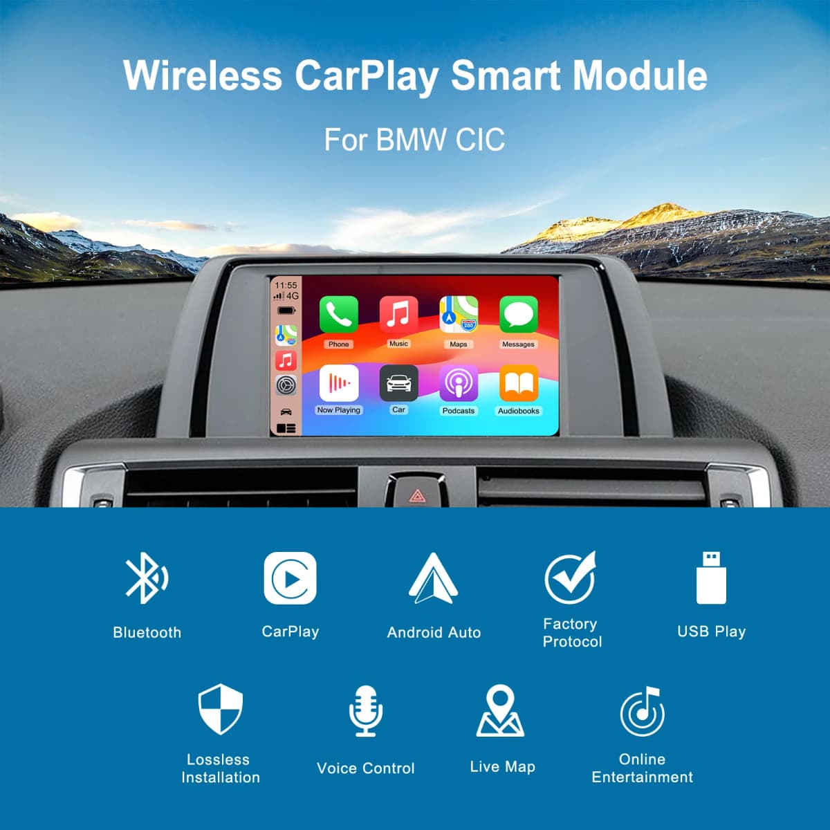 Wireless CarPlay Android Auto Retrofit Kit CarPlay Interface for BMW CIC System, Screen Upgrade Decoder Box for BMW CIC System