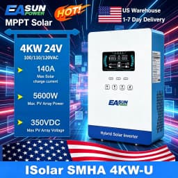 EASUN POWER hybrid Soalr Inverter 4KW MPPT 140A 350VDC PV Input 110VAC 24VDC 4000W Pure Sine Wave 6.25 Inch LCD Display Household for US