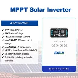 EASUN POWER hybrid Soalr Inverter 4KW MPPT 140A 350VDC PV Input 110VAC 24VDC 4000W Pure Sine Wave 6.25 Inch LCD Display Household for US