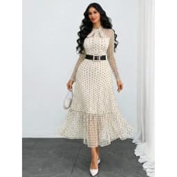 Women's Elegant Sexy Romantic Vintage Polka Dot Double-Layer Bow Dress, Suitable For Work, Dates And Vacation Spring