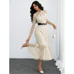Women's Elegant Sexy Romantic Vintage Polka Dot Double-Layer Bow Dress, Suitable For Work, Dates And Vacation Spring
