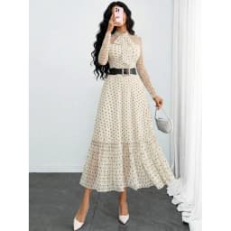 Women's Elegant Sexy Romantic Vintage Polka Dot Double-Layer Bow Dress, Suitable For Work, Dates And Vacation Spring