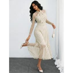 Women's Elegant Sexy Romantic Vintage Polka Dot Double-Layer Bow Dress, Suitable For Work, Dates And Vacation Spring