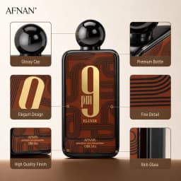 AFNAN 9PM Elixir Perfume 100ml 3.4Oz Parfum Intense for Unisex Long Lasting Arabian Fragrance Spray Vanilla Amber Leather Lavender Spicy Woody Scent Daily Wear Gift