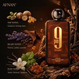 AFNAN 9PM Elixir Perfume 100ml 3.4Oz Parfum Intense for Unisex Long Lasting Arabian Fragrance Spray Vanilla Amber Leather Lavender Spicy Woody Scent Daily Wear Gift