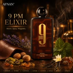 AFNAN 9PM Elixir Perfume 100ml 3.4Oz Parfum Intense for Unisex Long Lasting Arabian Fragrance Spray Vanilla Amber Leather Lavender Spicy Woody Scent Daily Wear Gift