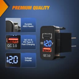 Nilight Rocker Switch Style USB Outlet Socket LED Voltmeter 12V PD Type C and QC 3.0 Outlets Car Using 1.54" x 0.83" Replacement with Inline Fuse for Tacoma Tundra 4Runner FJ Cruiser Hilux Fortuner