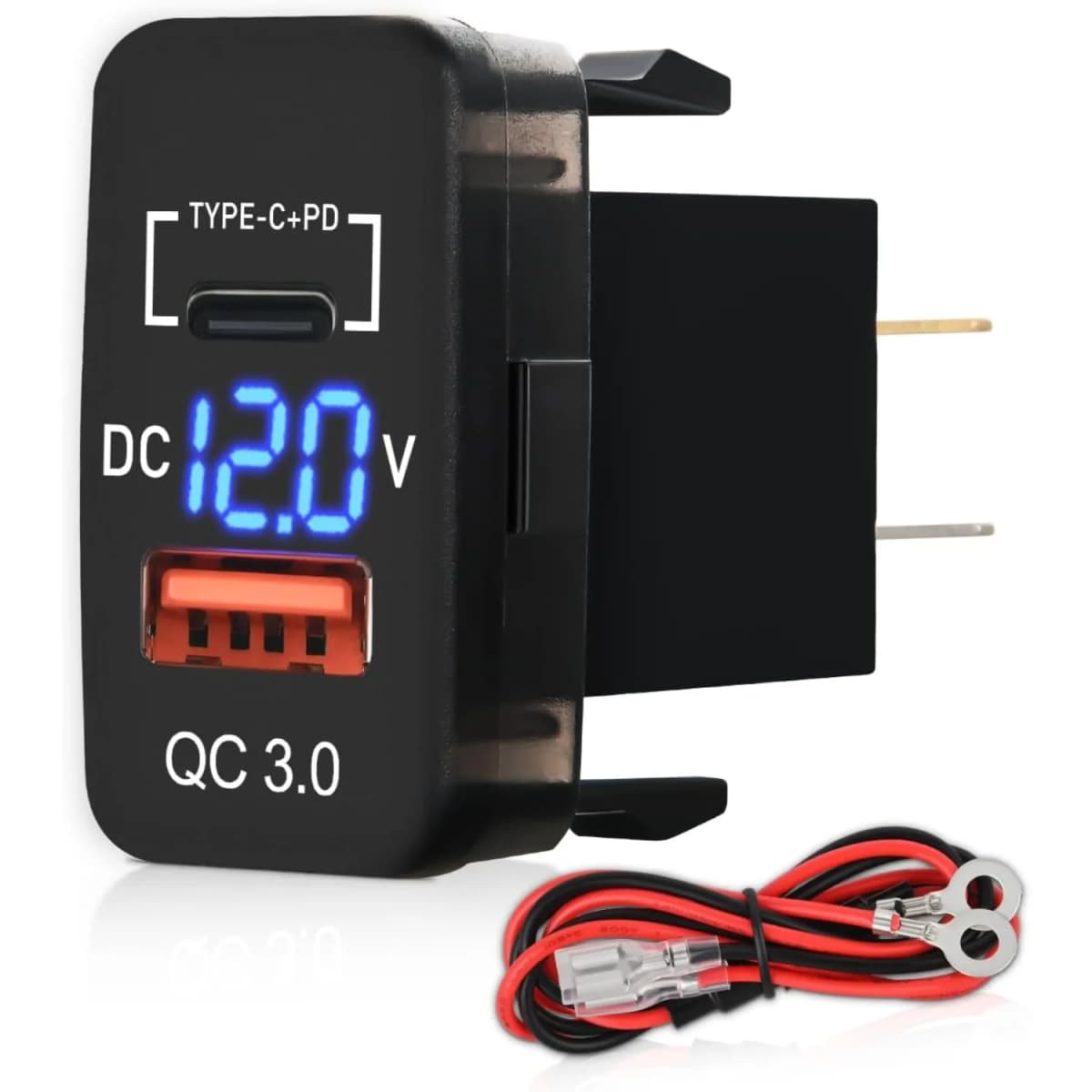 Nilight Rocker Switch Style USB Outlet Socket LED Voltmeter 12V PD Type C and QC 3.0 Outlets Car Using 1.54" x 0.83" Replacement with Inline Fuse for Tacoma Tundra 4Runner FJ Cruiser Hilux Fortuner