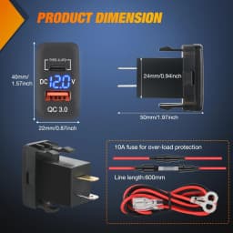 Nilight Rocker Switch Style USB Outlet Socket LED Voltmeter 12V PD Type C and QC 3.0 Outlets Car Using 1.54" x 0.83" Replacement with Inline Fuse for Tacoma Tundra 4Runner FJ Cruiser Hilux Fortuner