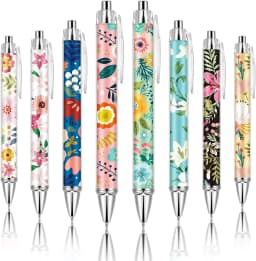 Ireer 8 Pcs Ballpoint Pens for Women 1.00 mm Cute Black Ink Fancy Pens Fine Point Smooth Writing for Students Classroom Office Supplies(Flower)