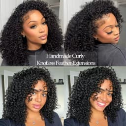 100% Human Hair Feather Crochet 15A Burmese Curly Natural Black Pre-Separated Feather Crochet Invisible Crochet Hair Extensions