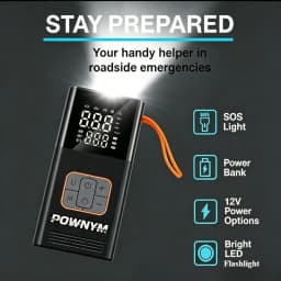 POWNYM Cordless Portable Tire Air Pump, 150PSI Wireless Inflator with Pressure Gauge & LED Light, Multi Adapters, Jump Starter for Auto Bike & Inflatable Balls