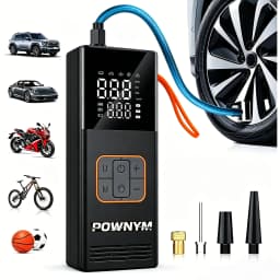 POWNYM Cordless Portable Tire Air Pump, 150PSI Wireless Inflator with Pressure Gauge & LED Light, Multi Adapters, Jump Starter for Auto Bike & Inflatable Balls