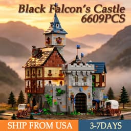 6609PCS Medieval Border Black Falcon's Castle Building Blocks With Light Fortress Model Toys Streetscape Assembly Bricks Kit Desktop Ornaments Ideal Birthday Christmas Gifts