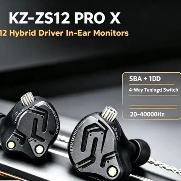 In Ear Monitor IEM Headphones KZ ZS12 PRO X1DD 5BA Hybrid Wired Gaming Earbuds HiFi Earphones with 2PIN Cable Tunable Full Metal IEM