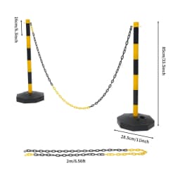 Rope Barriers, Belt Barrier with 6 Bases & 6 Poles, Black Yellow Posts, 5x2M Plastic Chain, 10 S Hooks, PE Durable Easy Assemble, Lightweight Portable Safety Fence