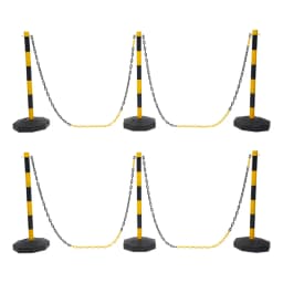 Rope Barriers, Belt Barrier with 6 Bases & 6 Poles, Black Yellow Posts, 5x2M Plastic Chain, 10 S Hooks, PE Durable Easy Assemble, Lightweight Portable Safety Fence