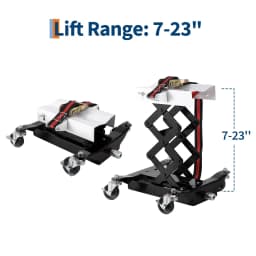 Transmission Jack 450 LBS Capacity: Low Profile Lift with 2M Safety Straps & 4 Brake Wheels, 7-23 Inch Range for Car & Truck Repair (Black)