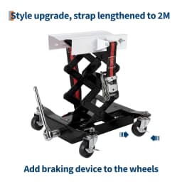 Transmission Jack 450 LBS Capacity: Low Profile Lift with 2M Safety Straps & 4 Brake Wheels, 7-23 Inch Range for Car & Truck Repair (Black)