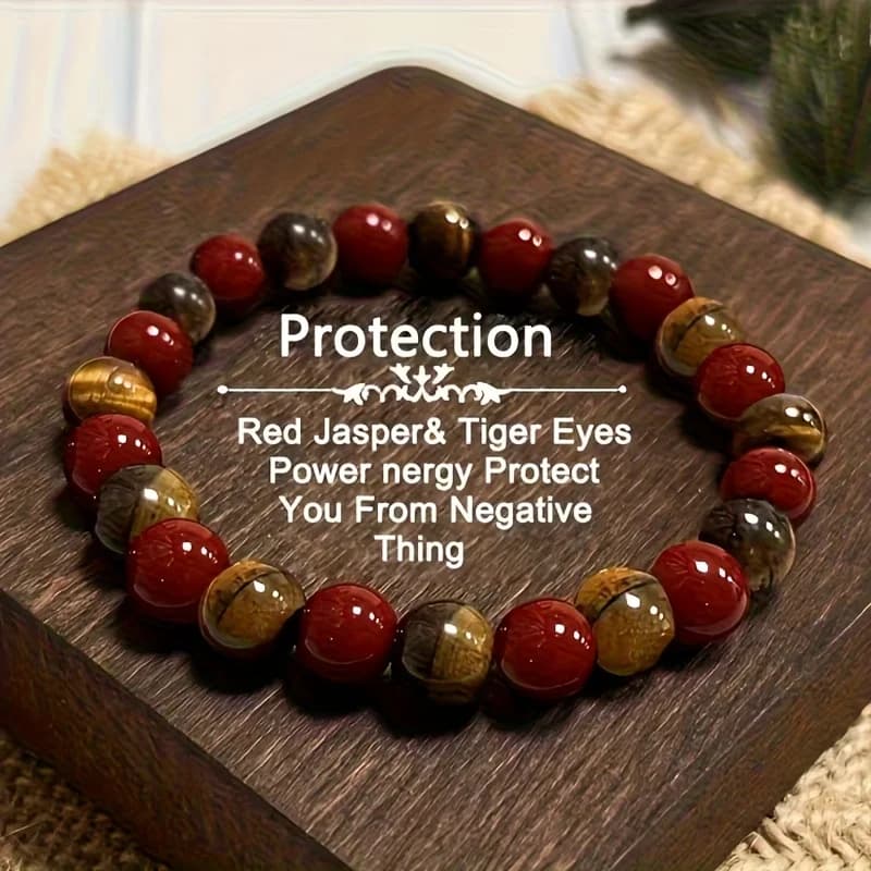 Bohemian Tiger's Eye And Created August Birthstone Bracelet, Bead Interlaced Design, Flexible for Casual Attire, August Birthstone Gift, Boho for Parties/Holidays, Year-Round Accessory, 1 pc, No Plating