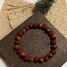 Bohemian Tiger's Eye And Created August Birthstone Bracelet, Bead Interlaced Design, Flexible for Casual Attire, August Birthstone Gift, Boho for Parties/Holidays, Year-Round Accessory, 1 pc, No Plating