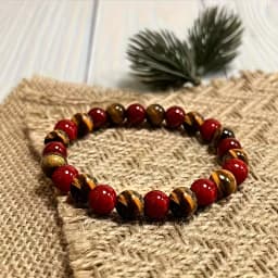Bohemian Tiger's Eye And Created August Birthstone Bracelet, Bead Interlaced Design, Flexible for Casual Attire, August Birthstone Gift, Boho for Parties/Holidays, Year-Round Accessory, 1 pc, No Plating