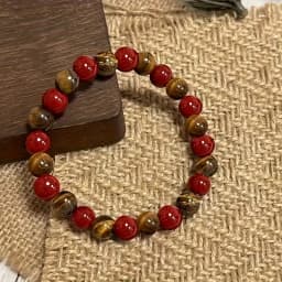Bohemian Tiger's Eye And Created August Birthstone Bracelet, Bead Interlaced Design, Flexible for Casual Attire, August Birthstone Gift, Boho for Parties/Holidays, Year-Round Accessory, 1 pc, No Plating