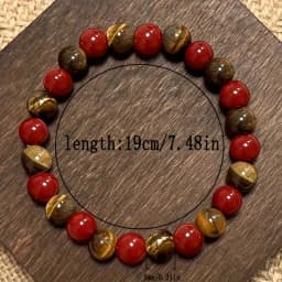 Bohemian Tiger's Eye And Created August Birthstone Bracelet, Bead Interlaced Design, Flexible for Casual Attire, August Birthstone Gift, Boho for Parties/Holidays, Year-Round Accessory, 1 pc, No Plating