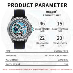 Deesio Luxury Men's Automatic Self-Winding Mechanical Watch | Upgrade Carbon Fiber Case 80g Ultra Lightweight Sport Watch | Multi-Layer 3D Relief Skeleton Dial | Dual Luminous Hands | Soft Silicone Strap | 50M Waterproof Fashion Casual Gift Watch for Men