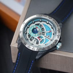 Deesio Luxury Men's Automatic Self-Winding Mechanical Watch | Upgrade Carbon Fiber Case 80g Ultra Lightweight Sport Watch | Multi-Layer 3D Relief Skeleton Dial | Dual Luminous Hands | Soft Silicone Strap | 50M Waterproof Fashion Casual Gift Watch for Men