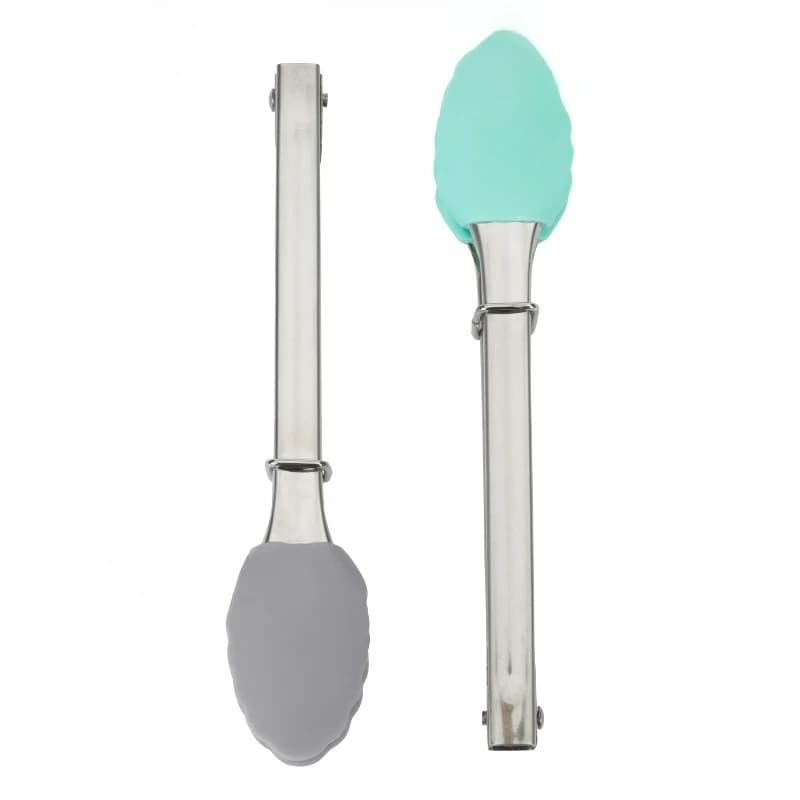 2 Pack Mini Tongs Stainless Steel with Silicone Tip, Grey/Blue, For All Food Types