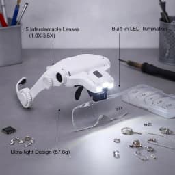 LED Head Magnifier with 5 Lenses 10X to 35X Adjustable Focus Hands Free Loupe for Precise Work Ideal for Crafts and Close Detail Magnification Glasses for Hobbyists and Professionals Lightweight Comfortable Wear