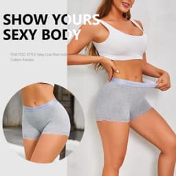 FINETOO 6Pcs/Set Women Soft Cotton Girlshort Underwears Elastic Wide Waistband Lace Edge Boxer Briefs Breathable Anti‑Chafe Panties Safety Shorts For Yoga Workout Home Lounge Wear Plus Size S‑XXL Multi‑Colors Women Underpants
