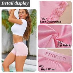 FINETOO 6Pcs/Set Women Soft Cotton Girlshort Underwears Elastic Wide Waistband Lace Edge Boxer Briefs Breathable Anti‑Chafe Panties Safety Shorts For Yoga Workout Home Lounge Wear Plus Size S‑XXL Multi‑Colors Women Underpants