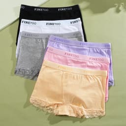 FINETOO 6Pcs/Set Women Soft Cotton Girlshort Underwears Elastic Wide Waistband Lace Edge Boxer Briefs Breathable Anti‑Chafe Panties Safety Shorts For Yoga Workout Home Lounge Wear Plus Size S‑XXL Multi‑Colors Women Underpants