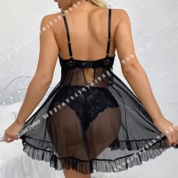 2 Pcs Women Lace Nightgown Set Deep V Neck Bra Panties Transparent Solid Slim Soft Split Nightdress Lingerie