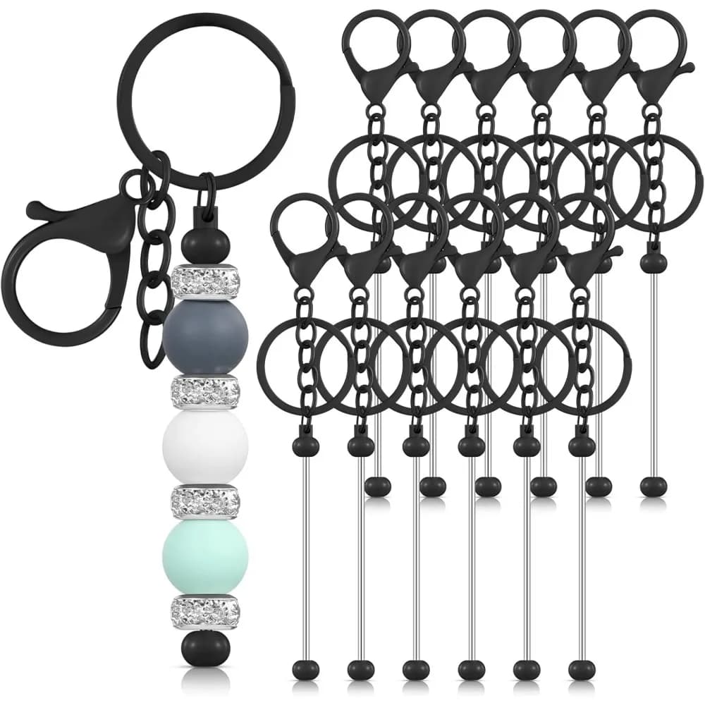 12 Pcs Beadable Keychains Bars Bulk Blank Beaded Metal Keychain for Craft DIY Gift