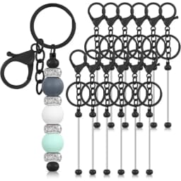 12 Pcs Beadable Keychains Bars Bulk Blank Beaded Metal Keychain for Craft DIY Gift