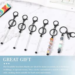 12 Pcs Beadable Keychains Bars Bulk Blank Beaded Metal Keychain for Craft DIY Gift