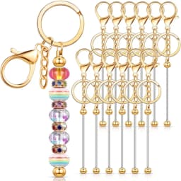12 Pcs Beadable Keychains Bars Bulk Blank Beaded Metal Keychain for Craft DIY Gift